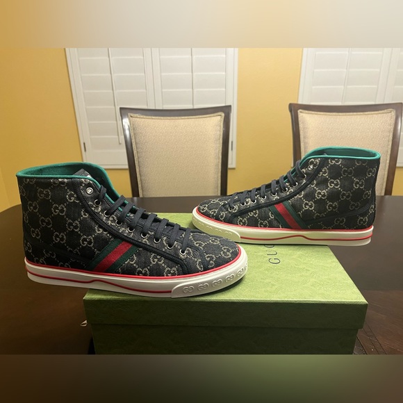 New Gucci Tennis 1977  GG Supreme Denim High Sneaker Shoes Size UK 12 / US 12.5 - Picture 10 of 16